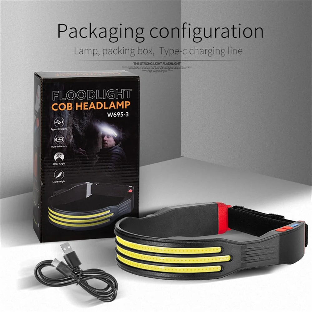 W695-3 Mini LED Headlight Multi-Function COB Headlamp with Red Warning Outdoor Headband Light - 6
