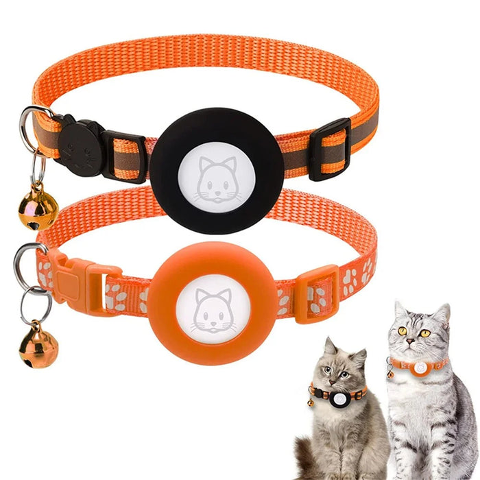 2Pcs / Set Protective Case for AirTag Reflective Nylon Pet Collar GPS Tracker Silicone Cover with Bell - Orange - 1
