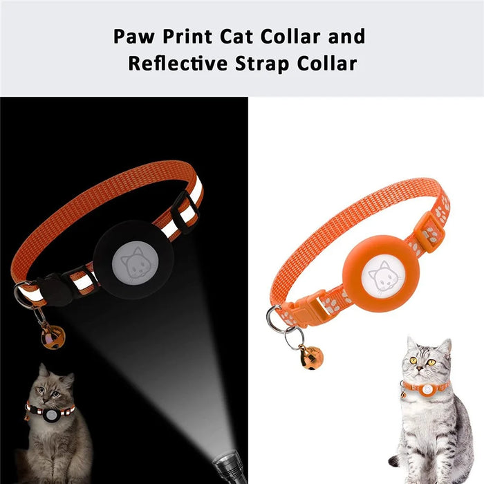 2Pcs / Set Protective Case for AirTag Reflective Nylon Pet Collar GPS Tracker Silicone Cover with Bell - Orange - 2