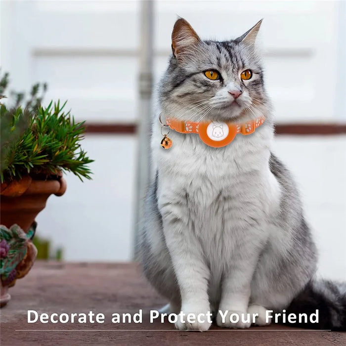 2Pcs / Set Protective Case for AirTag Reflective Nylon Pet Collar GPS Tracker Silicone Cover with Bell - Orange - 6