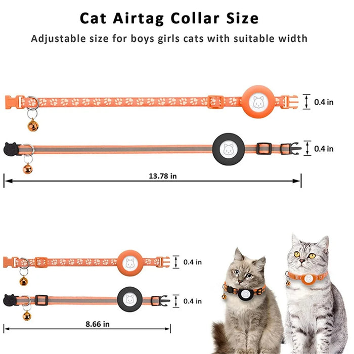 2Pcs / Set Protective Case for AirTag Reflective Nylon Pet Collar GPS Tracker Silicone Cover with Bell - Orange - 7