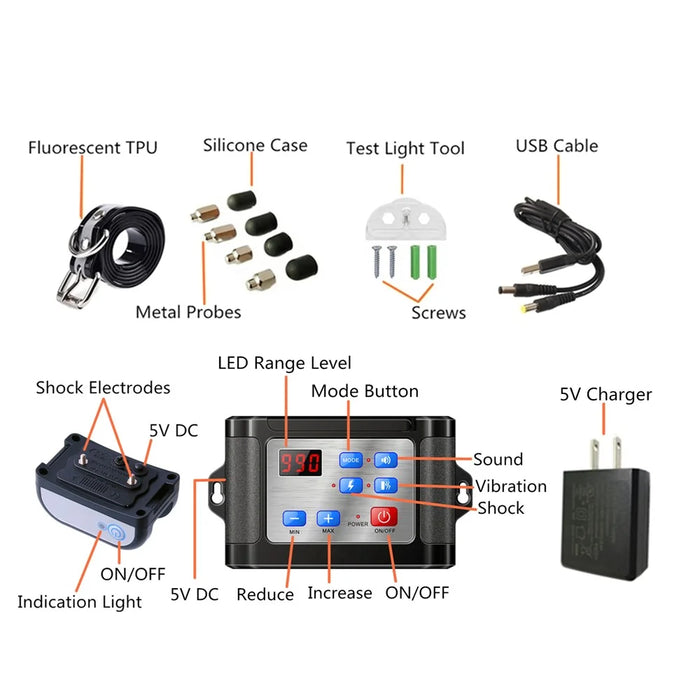 888 Pet Training Rechargeable Electric Collar Wireless Electronic Dog Fence System, 1 Transmitter+2 Receivers - EU Plug - 2