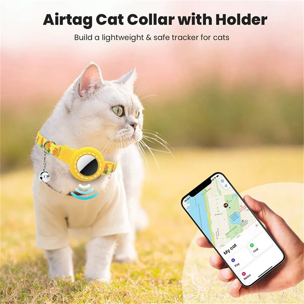 Silicone Case for AirTag Locator Fruit Pattern GPS Tracker Adjustable Pet Collar with Bell, with Front Back Film Set - Yellow - 2