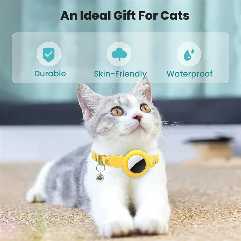 Silicone Case for AirTag Locator Fruit Pattern GPS Tracker Adjustable Pet Collar with Bell, with Front Back Film Set - Yellow - 3