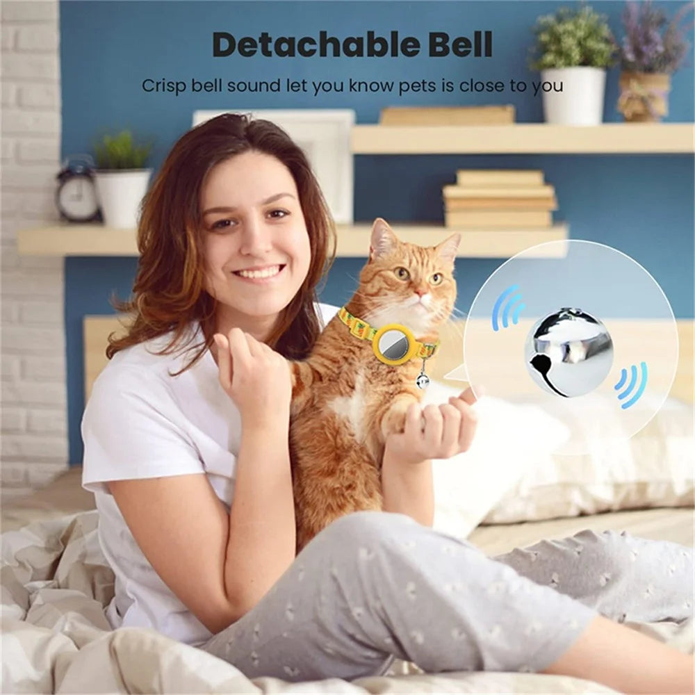 Silicone Case for AirTag Locator Fruit Pattern GPS Tracker Adjustable Pet Collar with Bell, with Front Back Film Set - Yellow - 4