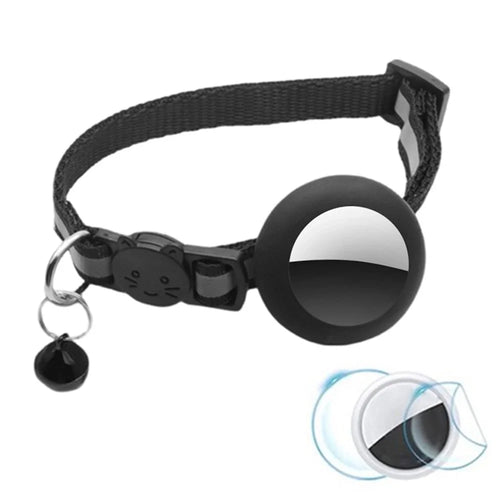 Anti-Scratch Silicone Case for AirTag Reflective Pet Collar GPS Tracker Cover with Bell, with Front Back Film Set - Black - 1