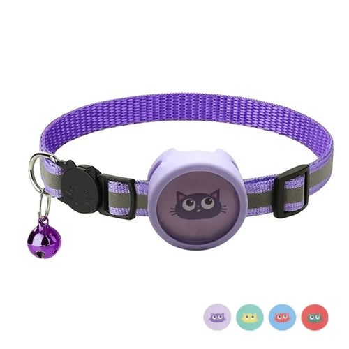 Silicone Case for AirTag Reflective Pet Collar GPS Tracker Cover with Bell Pendant and Sticker - Purple - 1
