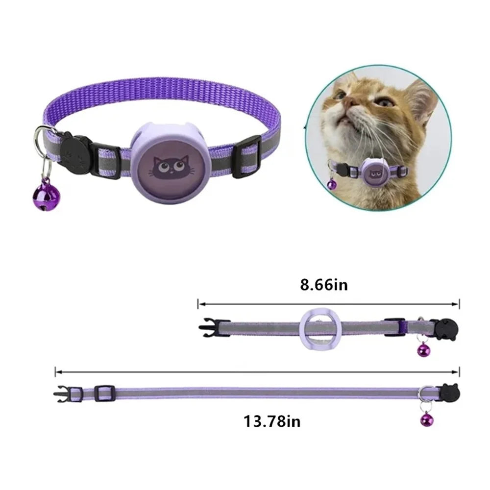 Silicone Case for AirTag Reflective Pet Collar GPS Tracker Cover with Bell Pendant and Sticker - Purple - 3