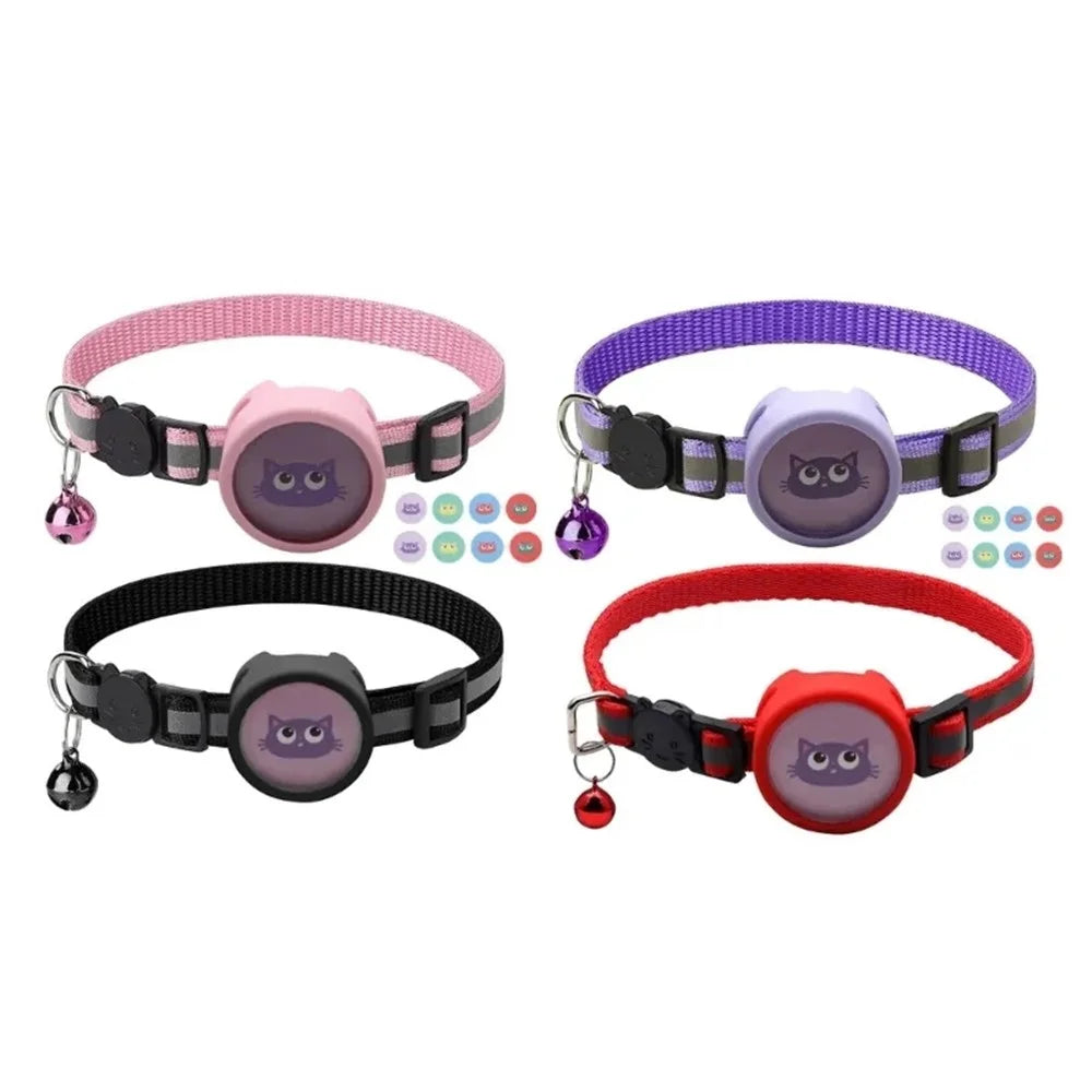 Silicone Case for AirTag Reflective Pet Collar GPS Tracker Cover with Bell Pendant and Sticker - Purple - 4