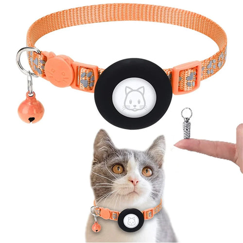 Protective Case for AirTag Reflective Pet Collar GPS Tracker Silicone Cover with Bell and Anti-lost Pendant - Orange - 1