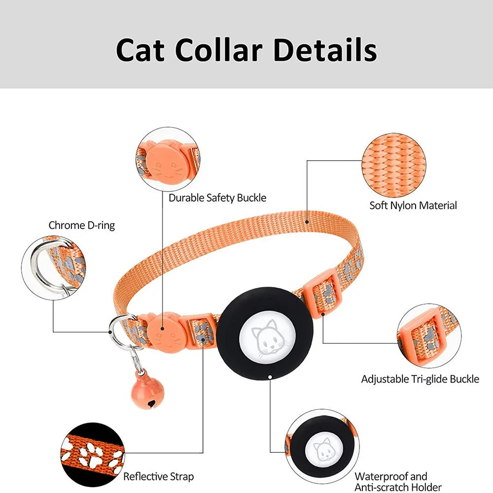 Protective Case for AirTag Reflective Pet Collar GPS Tracker Silicone Cover with Bell and Anti-lost Pendant - Orange - 3