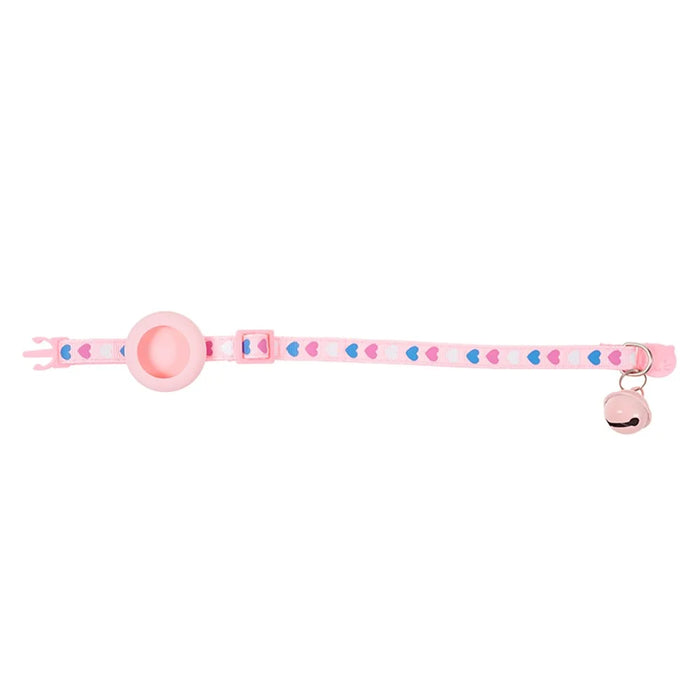 For AirTag Tracker Cat Collar Adjustable Pet Collar Silicone Waterproof Case with Bell - Pink - 3