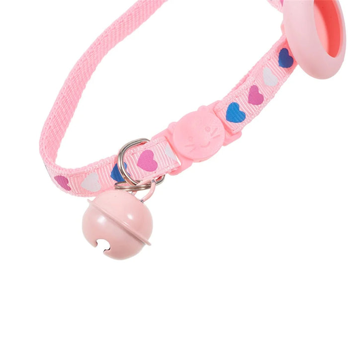 For AirTag Tracker Cat Collar Adjustable Pet Collar Silicone Waterproof Case with Bell - Pink - 4