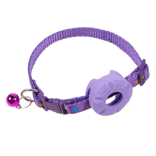 Silicone Case for AirTag Tracker Adjustable Pet Collar Anti-lost Cat Collar with Bell - Purple - 1