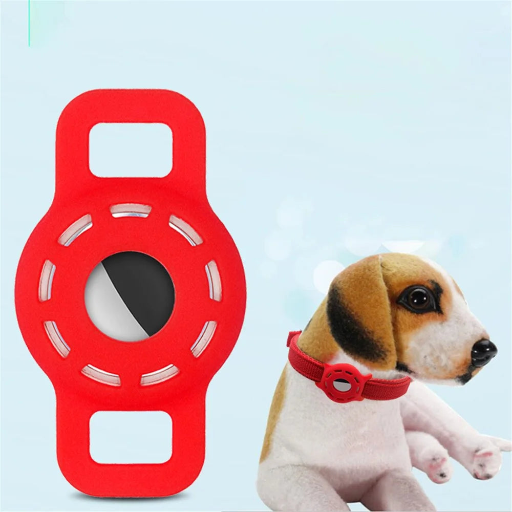 Fishbone Pattern Adjustable Pet Collar Silicone Case for AirTag GPS Cats Dogs Collar with Bell - Red - 2