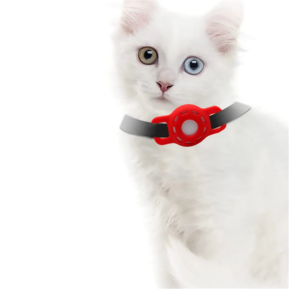 Fishbone Pattern Adjustable Pet Collar Silicone Case for AirTag GPS Cats Dogs Collar with Bell - Red - 3