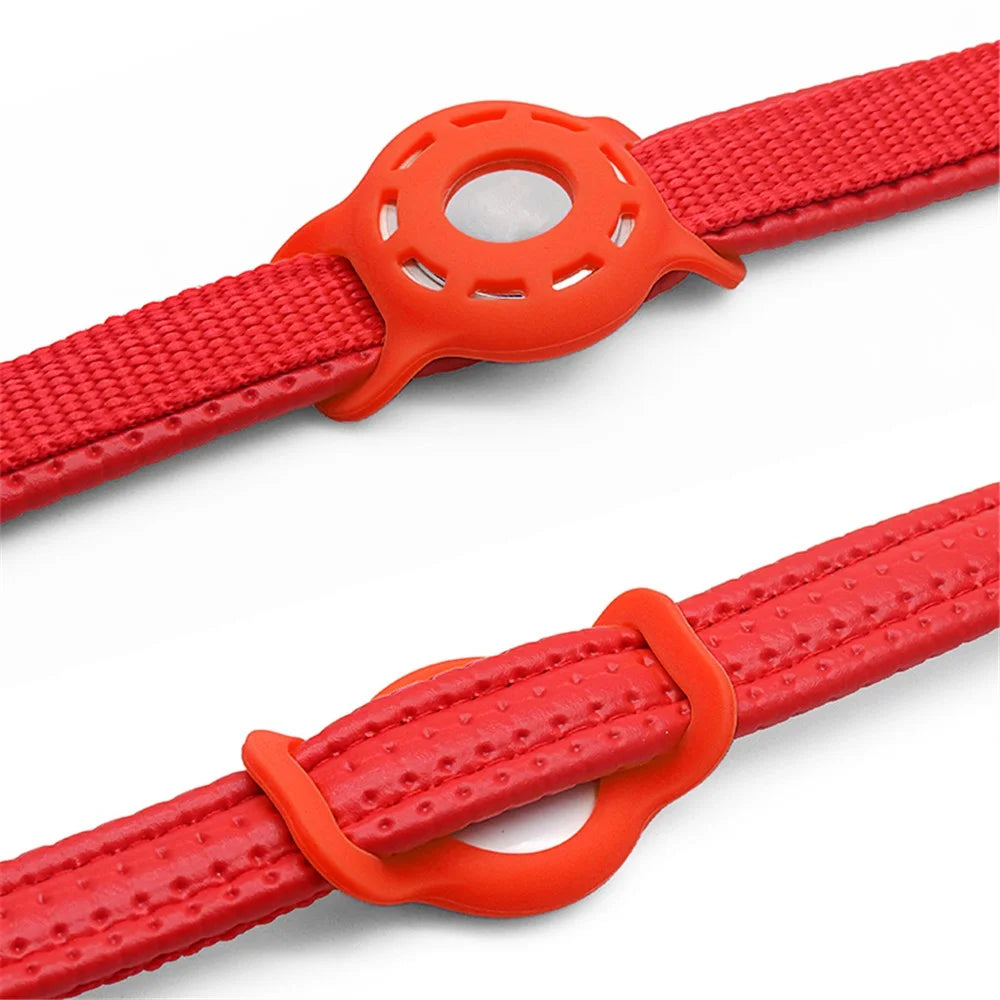 Fishbone Pattern Adjustable Pet Collar Silicone Case for AirTag GPS Cats Dogs Collar with Bell - Red - 4