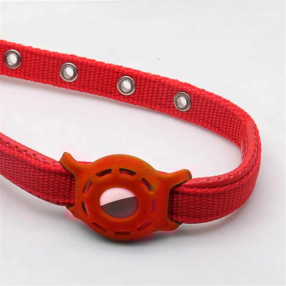Fishbone Pattern Adjustable Pet Collar Silicone Case for AirTag GPS Cats Dogs Collar with Bell - Red - 5
