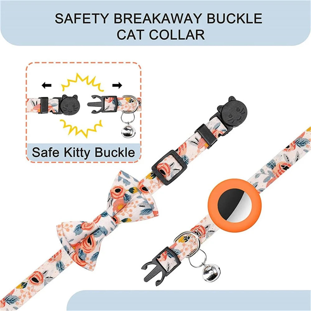 Adjustable Pet Collar with Silicone Case+Film for AirTag GPS Cats Dogs Collar with Bell, Bow - Orange - 3