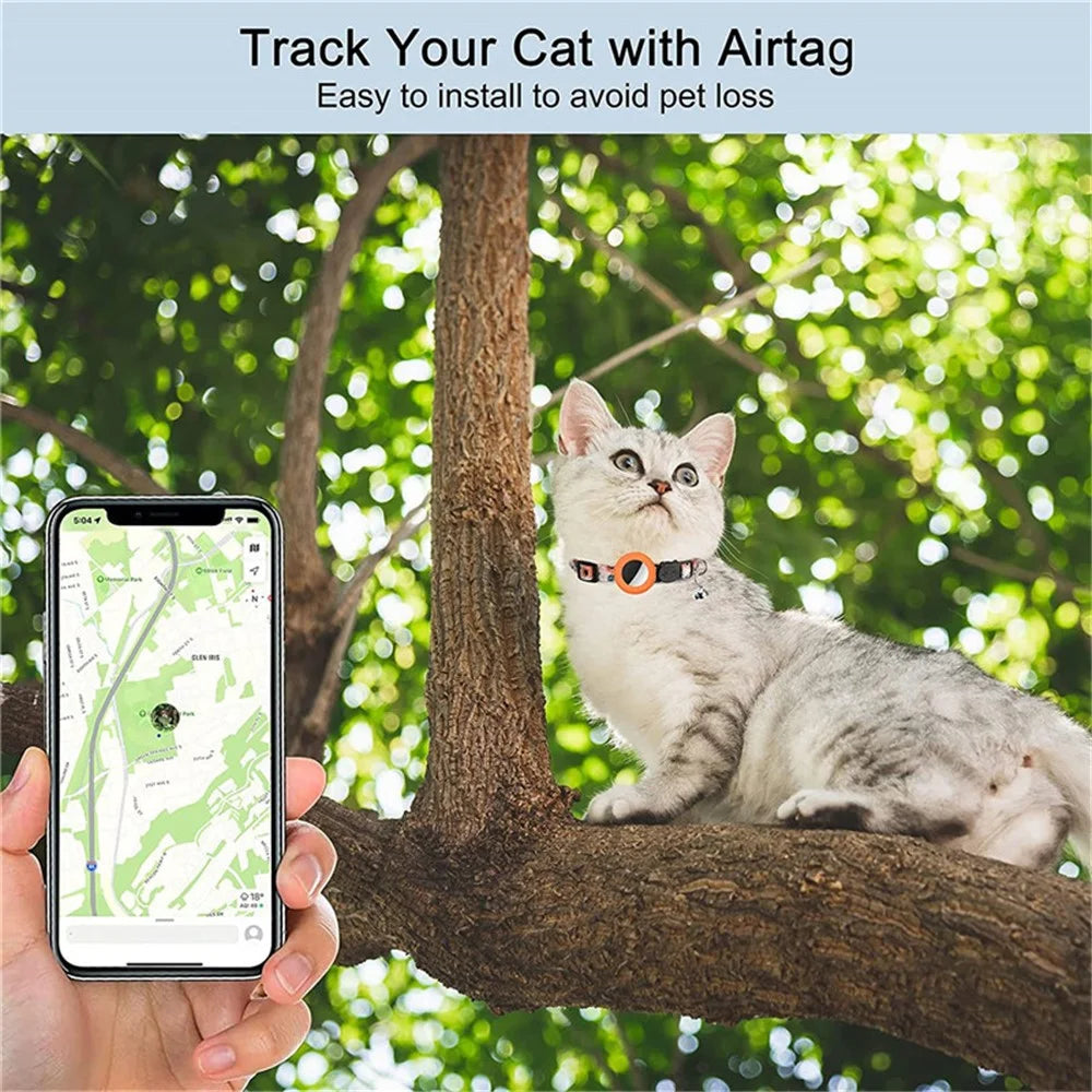 Adjustable Pet Collar with Silicone Case+Film for AirTag GPS Cats Dogs Collar with Bell, Bow - Orange - 4