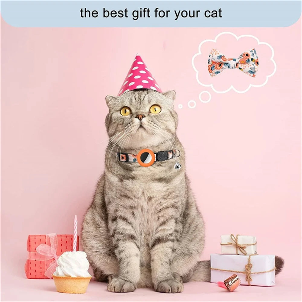 Adjustable Pet Collar with Silicone Case+Film for AirTag GPS Cats Dogs Collar with Bell, Bow - Orange - 6