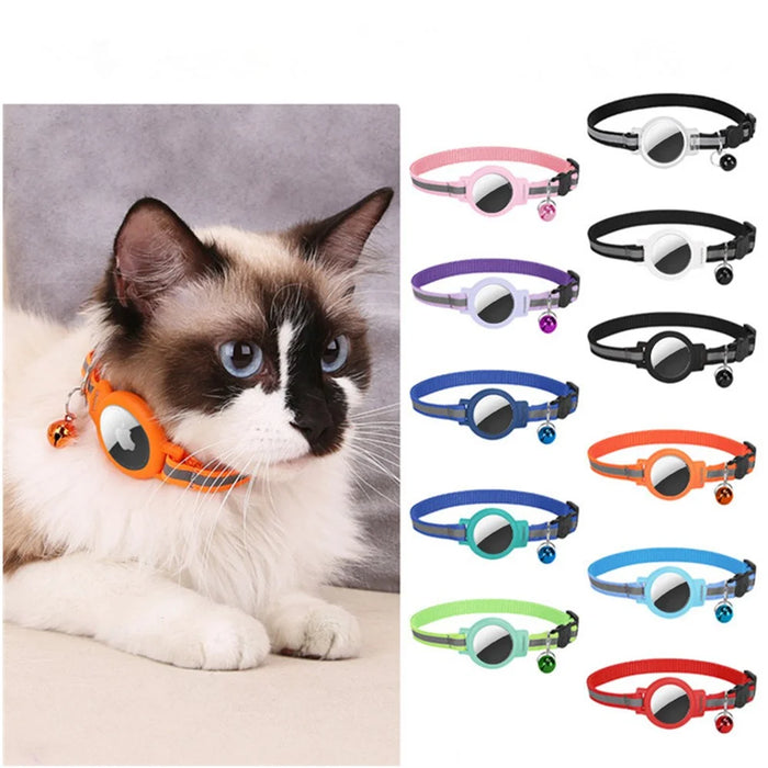 Silicone Case for AirTag Reflective Nylon Pet Collar GPS Tracker Cover with Bell Pendant - Fluorescent Green+Green - 6