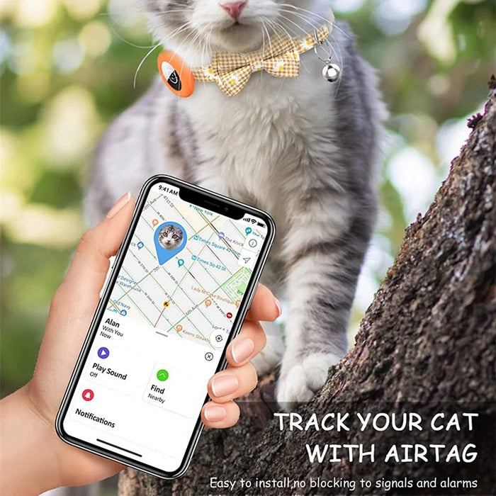 For AirTag Anti-lost Tracker Silicone Case Grid Daisy Pattern Pet Safety Collar with Bow - Orange - 2