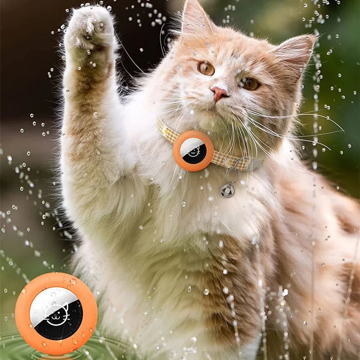 For AirTag Anti-lost Tracker Silicone Case Grid Daisy Pattern Pet Safety Collar with Bow - Orange - 3