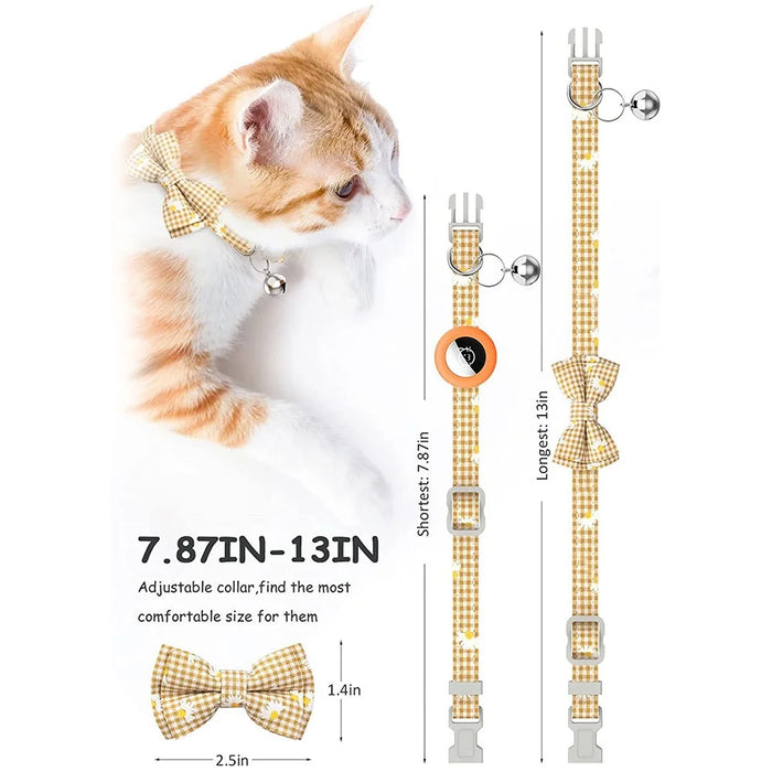 For AirTag Anti-lost Tracker Silicone Case Grid Daisy Pattern Pet Safety Collar with Bow - Orange - 5