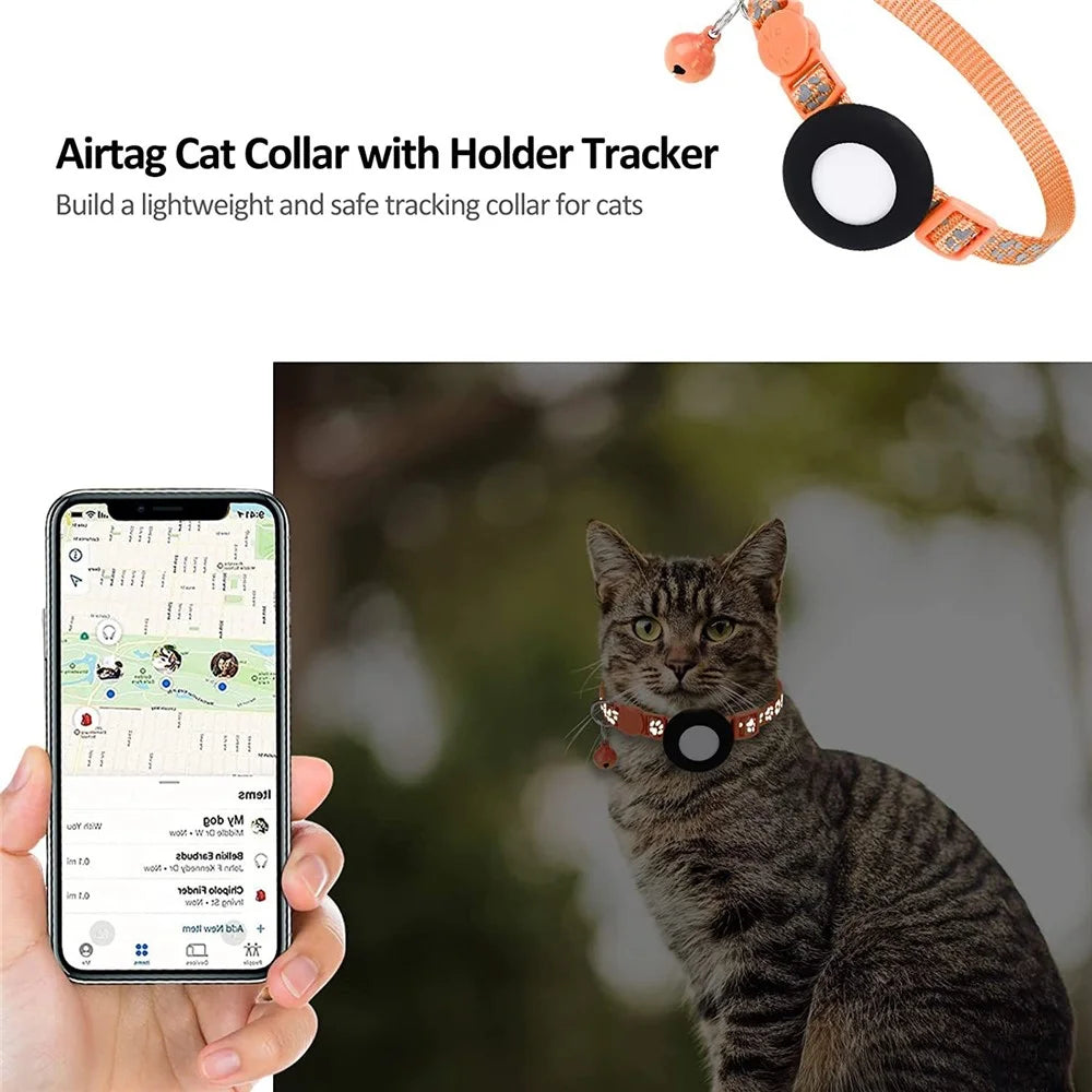 Paw Pattern Reflective Nylon Pet Collar with Silicone Case + Protective Film for AirTag Tracker ST - Orange - 2