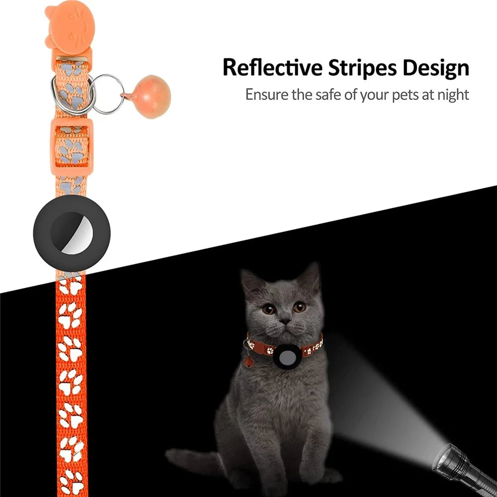 Paw Pattern Reflective Nylon Pet Collar with Silicone Case + Protective Film for AirTag Tracker ST - Orange - 4