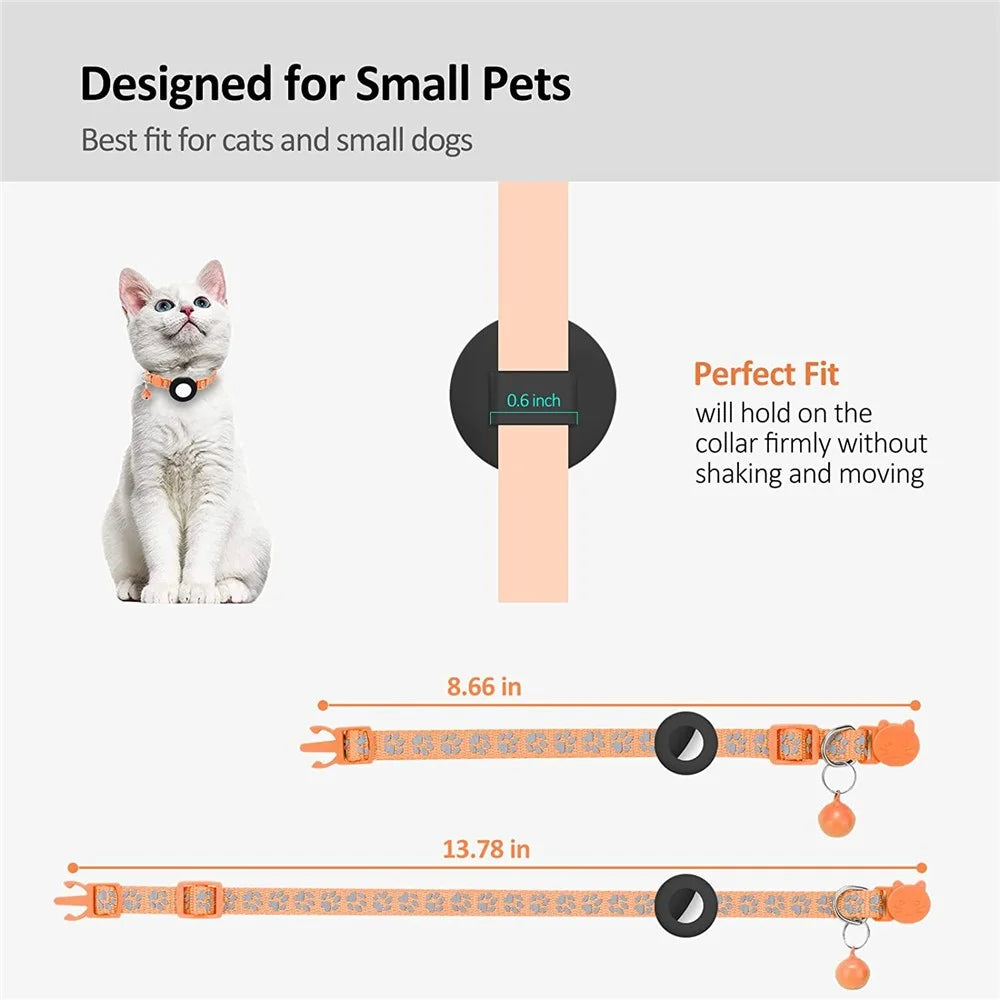 Paw Pattern Reflective Nylon Pet Collar with Silicone Case + Protective Film for AirTag Tracker ST - Orange - 7