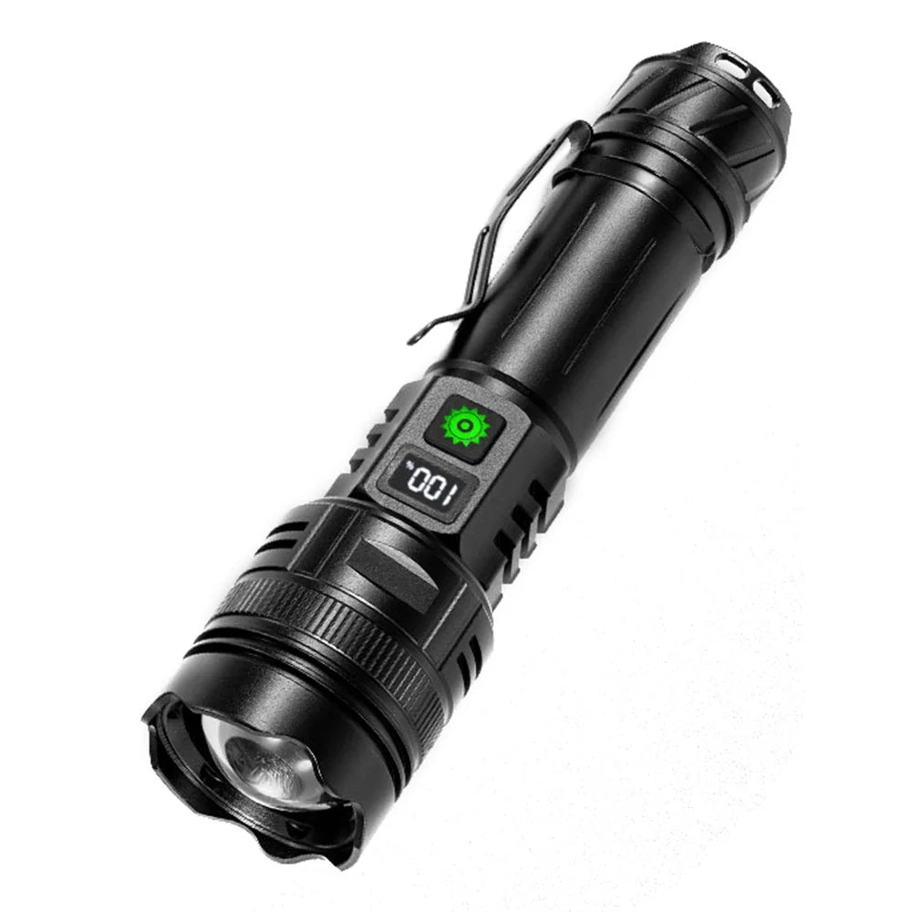 A065-Laser Home Outdoor Flashlight 20W Purple Light Portable LCD Display Flashlight (No Battery) - 1