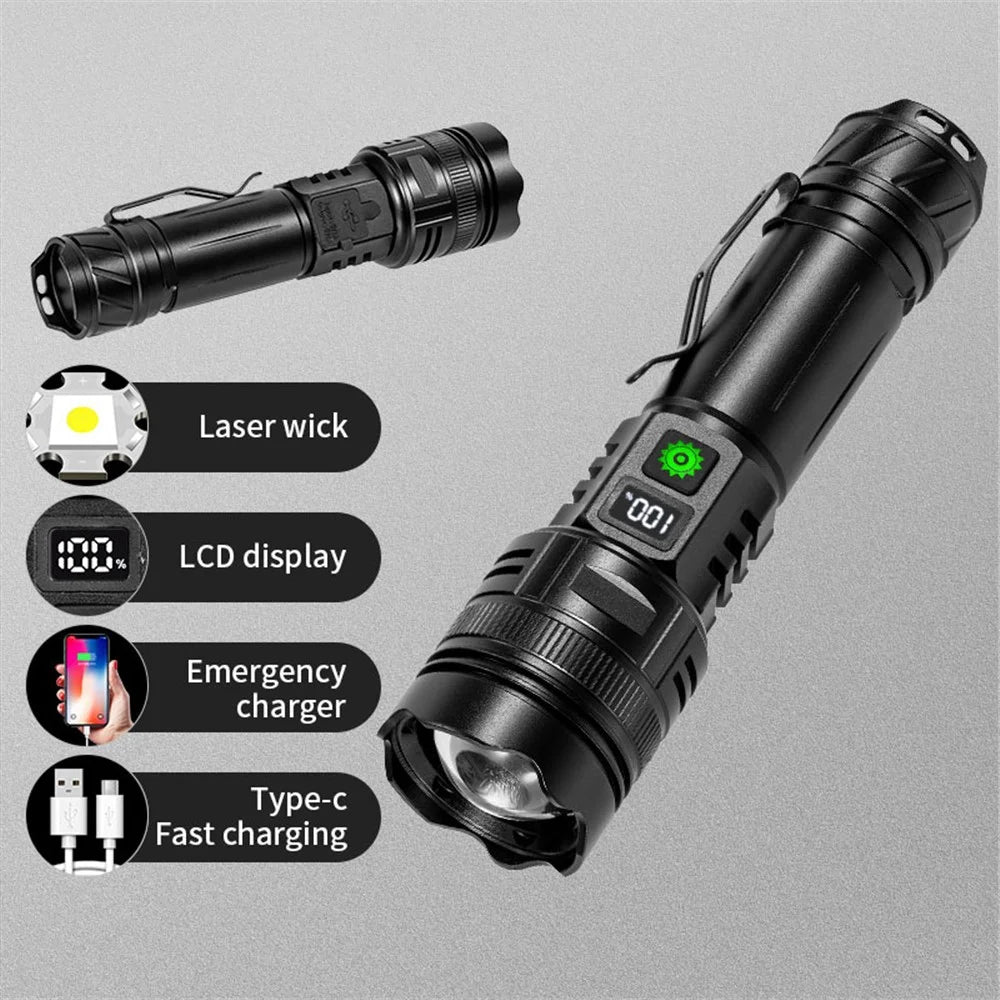 A065-Laser Home Outdoor Flashlight 20W Purple Light Portable LCD Display Flashlight (No Battery) - 2