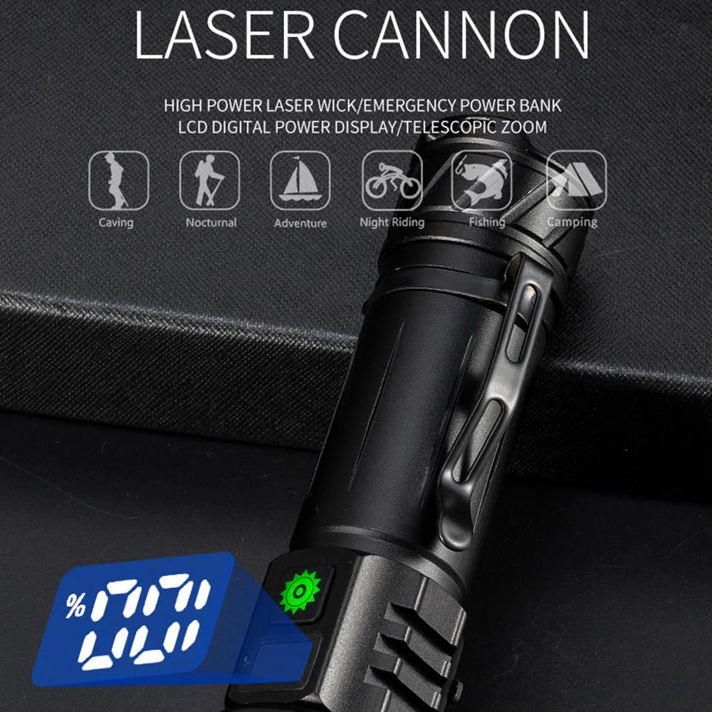 A065-Laser Home Outdoor Flashlight 20W Purple Light Portable LCD Display Flashlight (No Battery) - 3