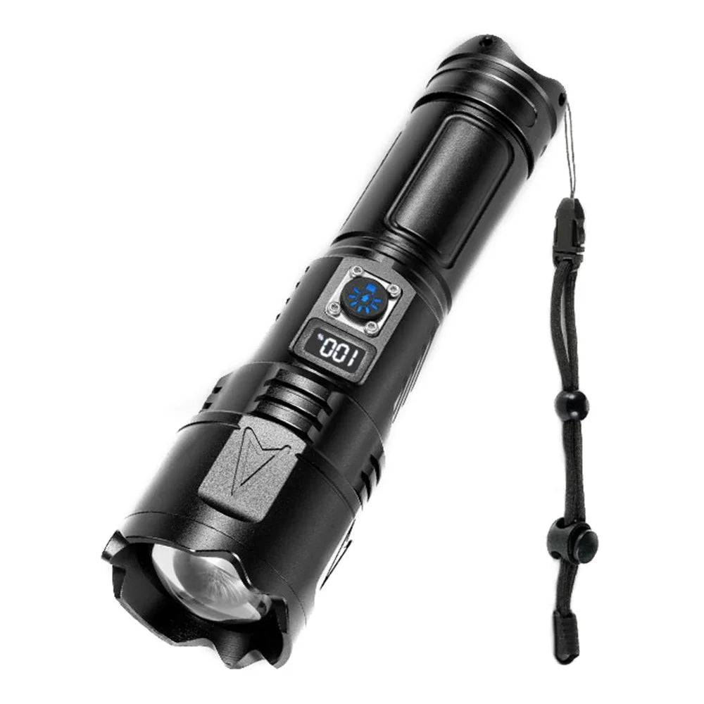 A03 Outdoor Waterproof Flashlight 30W Portable LCD Display Flashlight with Strap - 1