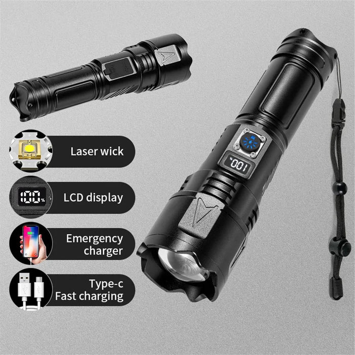 A03 Outdoor Waterproof Flashlight 30W Portable LCD Display Flashlight with Strap - 2
