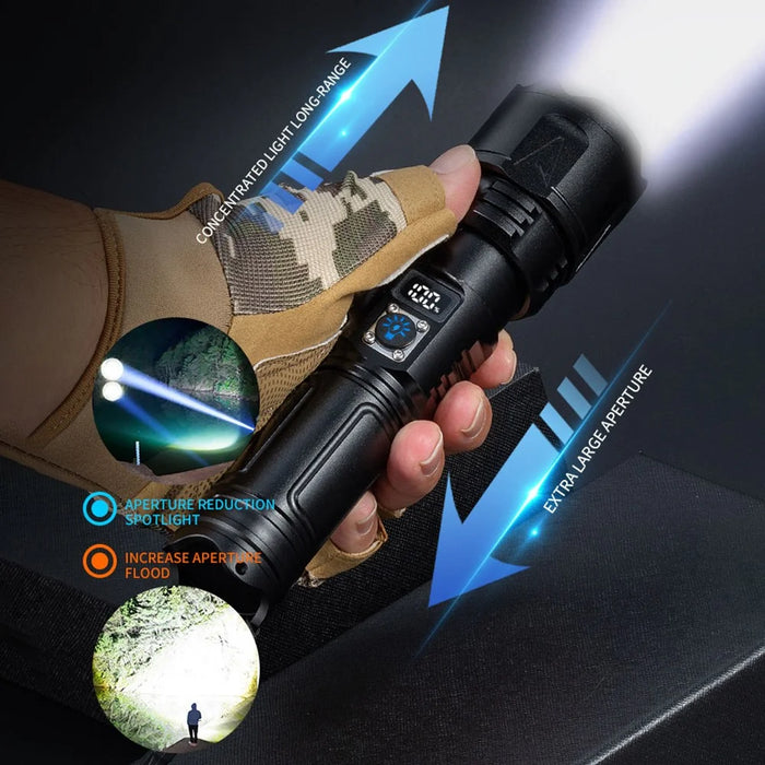 A03 Outdoor Waterproof Flashlight 30W Portable LCD Display Flashlight with Strap - 6