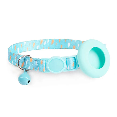 Adjustable Pet Collar with Silicone Case for AirTag Locator Bell Design Pattern Printing Cats Dogs Collar - Blue Waterdrop - 1