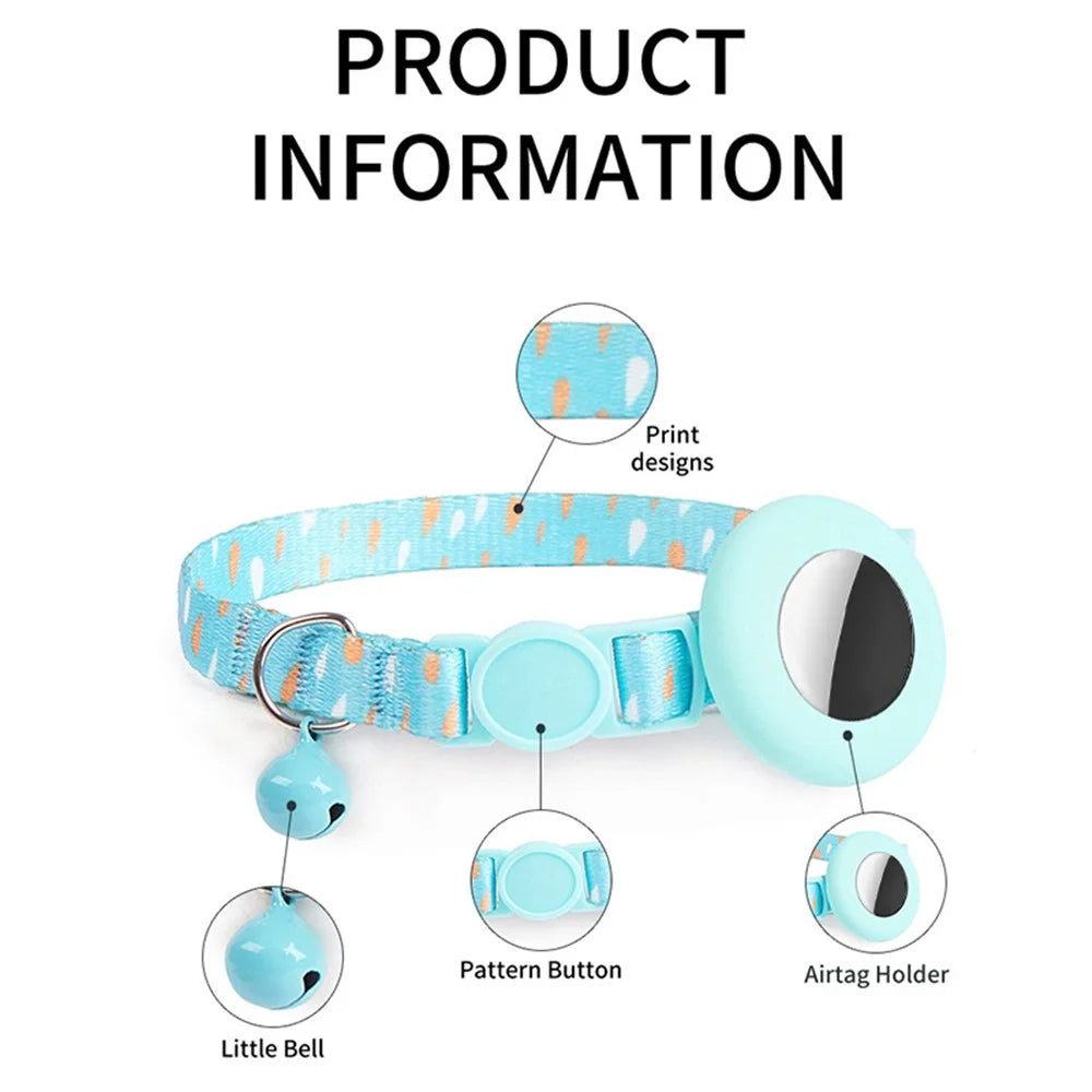Adjustable Pet Collar with Silicone Case for AirTag Locator Bell Design Pattern Printing Cats Dogs Collar - Blue Waterdrop - 2