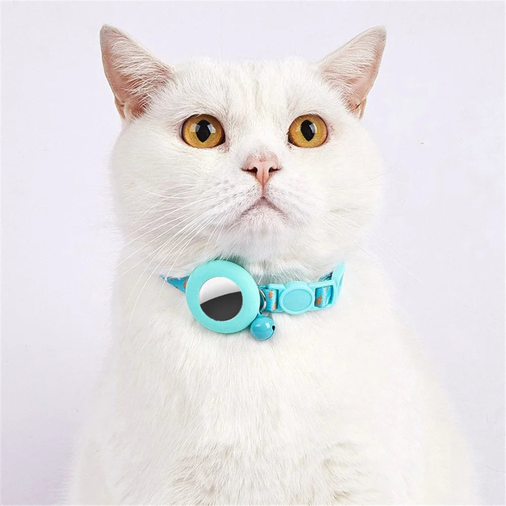 Adjustable Pet Collar with Silicone Case for AirTag Locator Bell Design Pattern Printing Cats Dogs Collar - Blue Waterdrop - 3