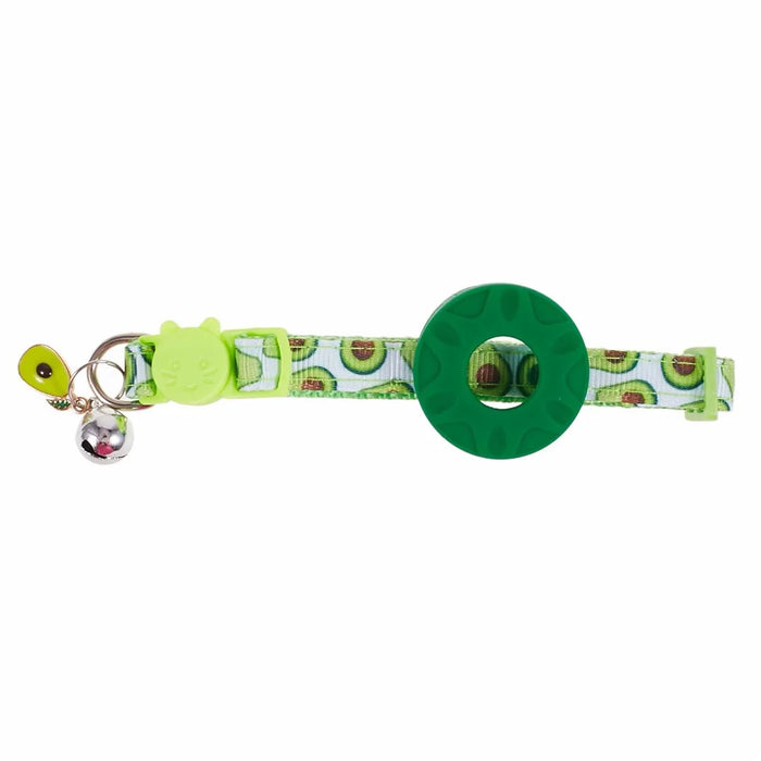 For AirTag Locator Silicone Case Fruit Pattern GPS Tracker Adjustable Pet Dog Cat Collar with Bell - Avocado - 1