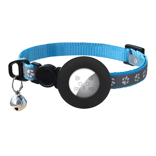 For AirTag Tracker Silicone Protective Cover Paw Print Reflective Pet Collar Strap with Bell - Blue - 1