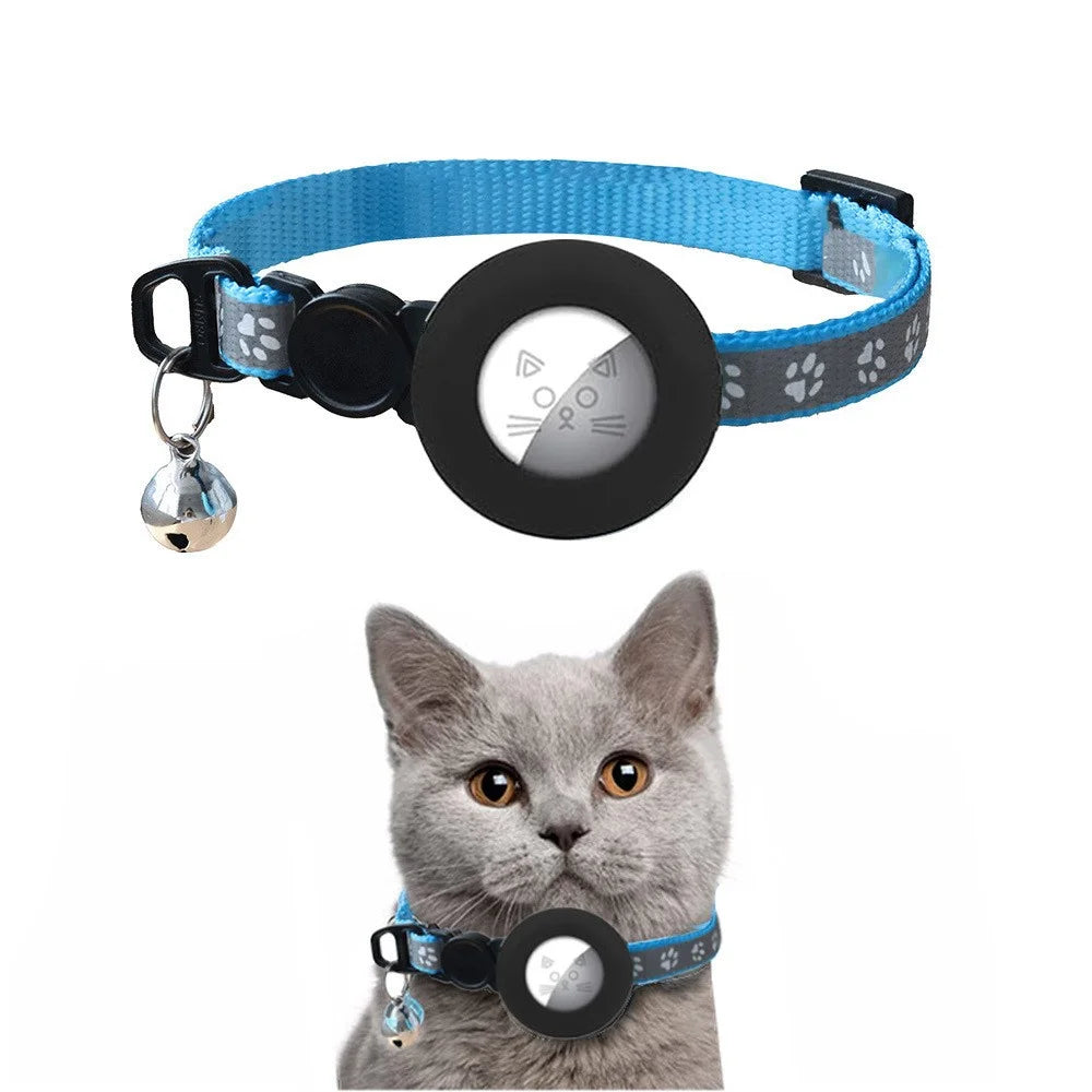 For AirTag Tracker Silicone Protective Cover Paw Print Reflective Pet Collar Strap with Bell - Blue - 3