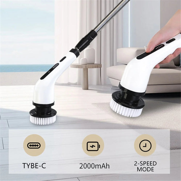 Long Handle Electric Spin Brush Cordless Shower Scrubber with 9 Replacement Heads - White - 3