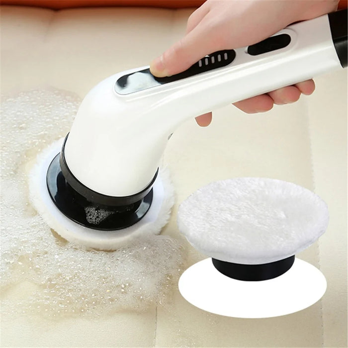 Long Handle Electric Spin Brush Cordless Shower Scrubber with 9 Replacement Heads - White - 7
