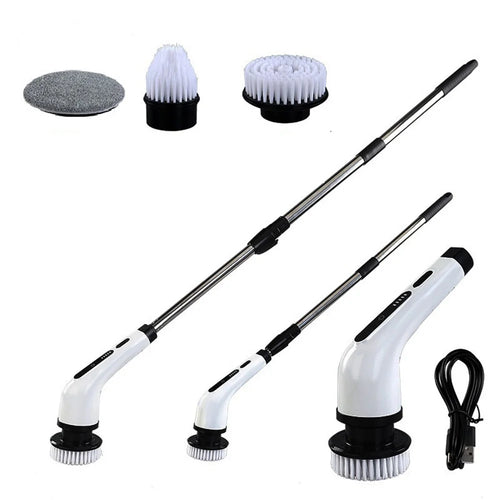 Long Handle Electric Spin Brush Cordless Shower Scrubber with 3 Replacement Heads - White - 1