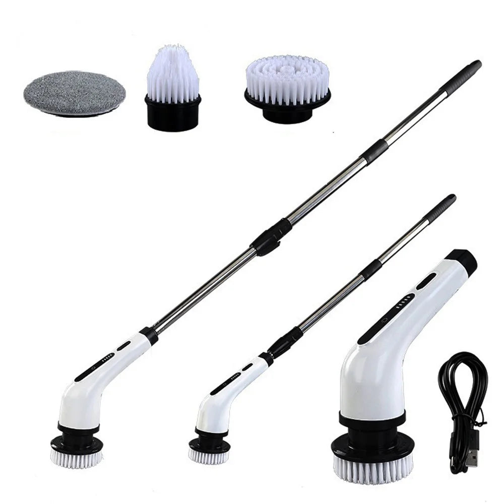 Long Handle Electric Spin Brush Cordless Shower Scrubber with 3 Replacement Heads - White - 1