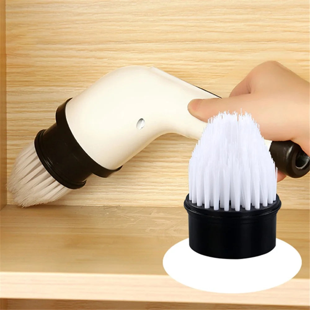 Long Handle Electric Spin Brush Cordless Shower Scrubber with 6 Replacement Heads - White - 7