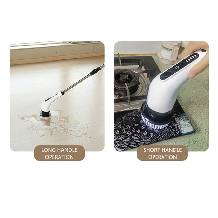 Long Handle Electric Spin Brush Cordless Shower Scrubber with 8 Replacement Heads - White - 4